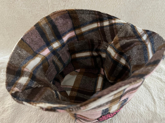soft reversible pink plaid bucket hat