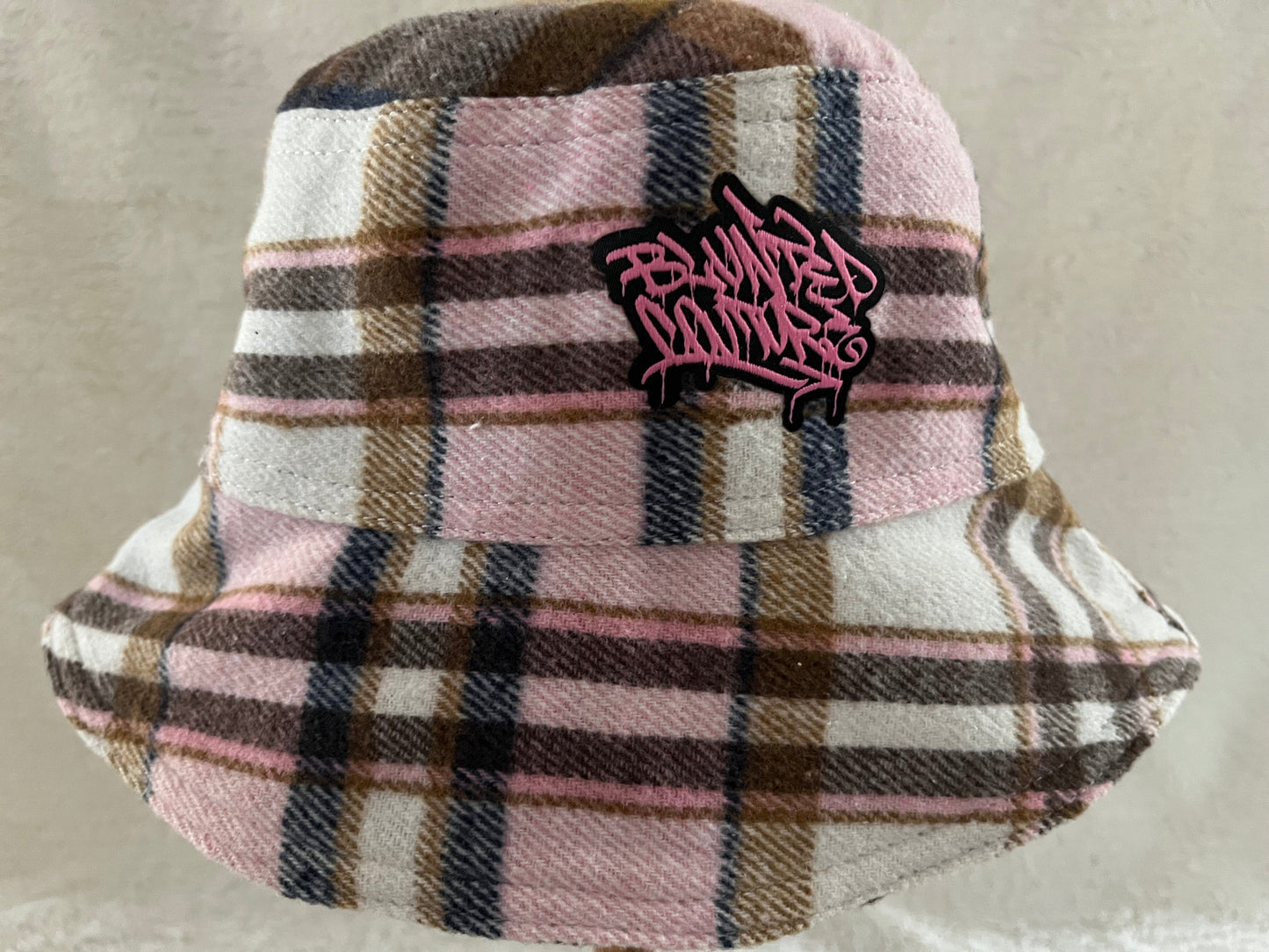 soft reversible pink plaid bucket hat