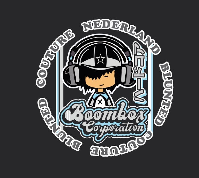 boombox Ed fhones blue t shirt