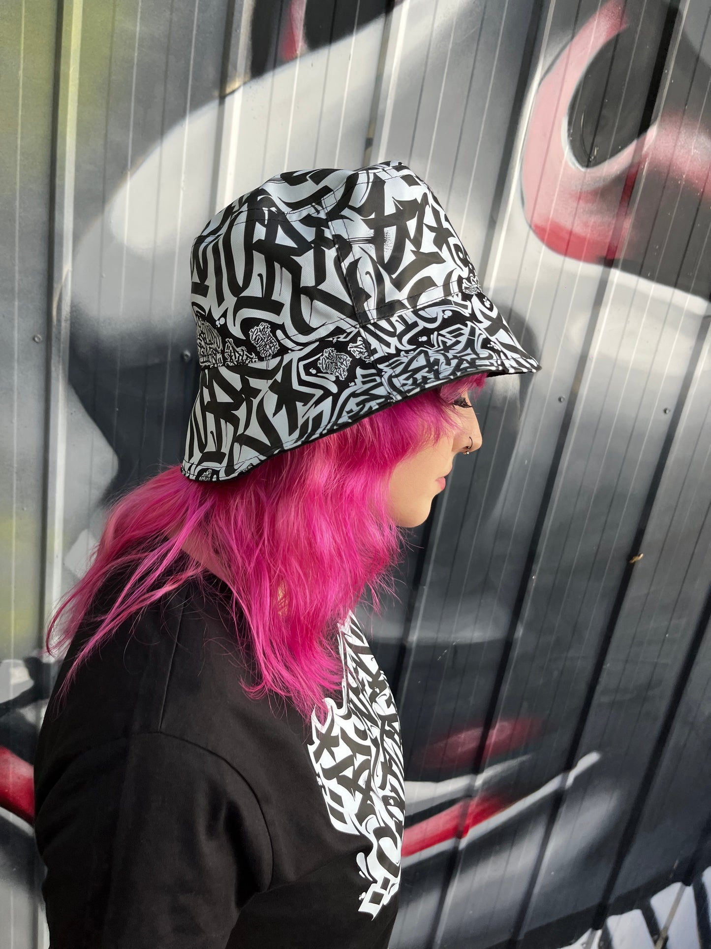 reversible broke graffiti bucket hat