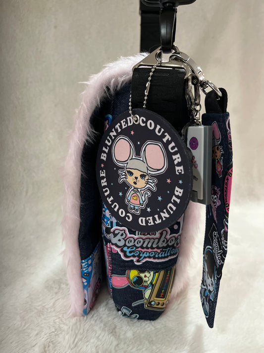 fluffy pink, maisie mouse, couture bag, one off