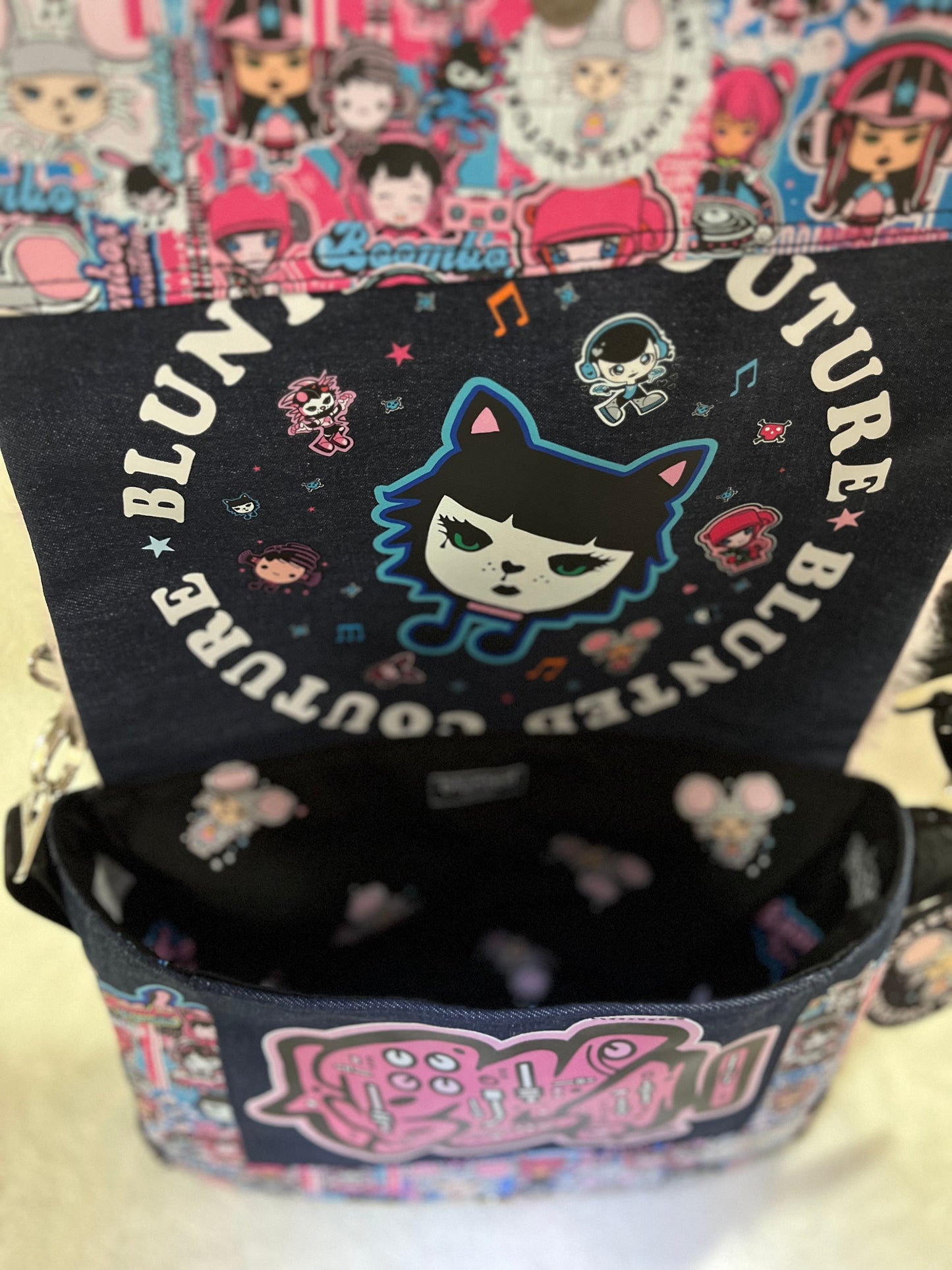 fluffy pink, maisie mouse, couture bag, one off