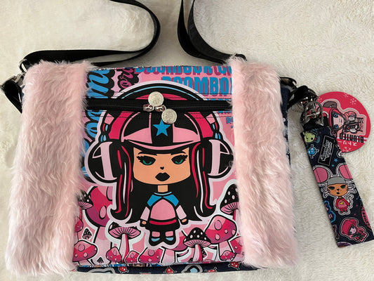 fluffy pink, maddie mix tape, couture bag, one off