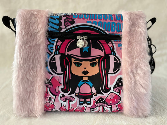 fluffy pink, maddie mix tape, couture bag, one off