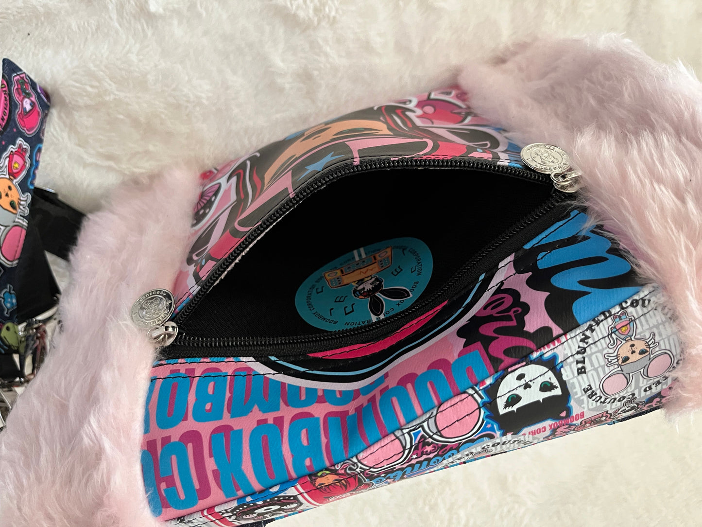 fluffy pink, maddie mix tape, couture bag, one off
