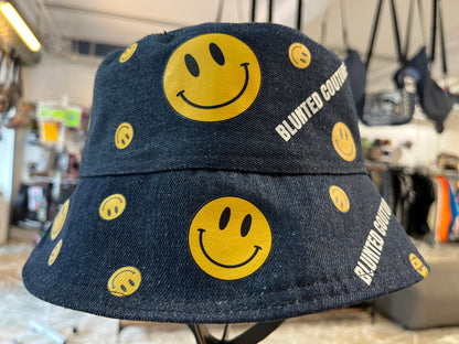 reversible smiley denim bucket hat
