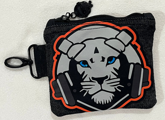 mini USB stash bag – black denim lion & notes