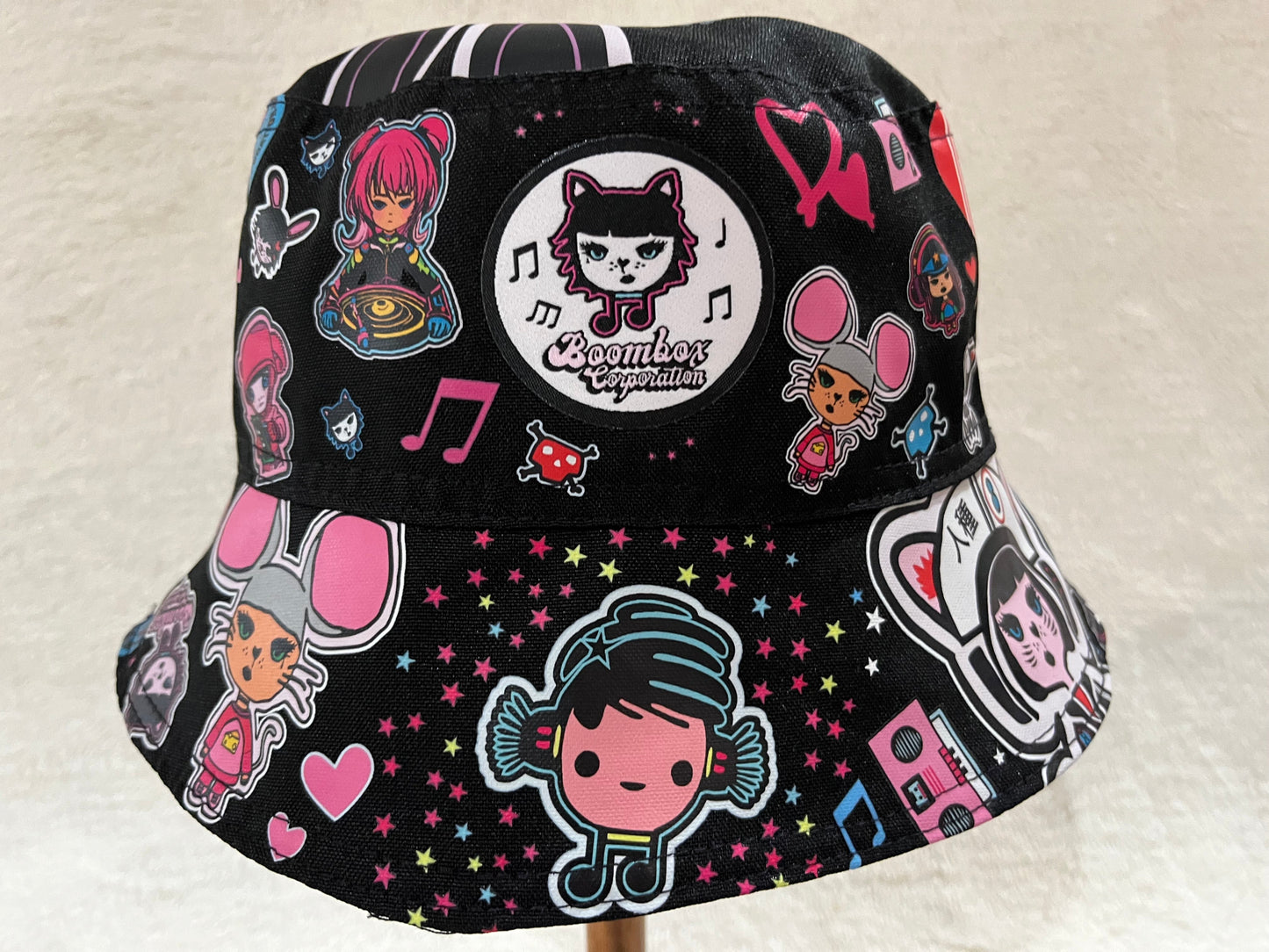 reversible pink vinyl bucket hat