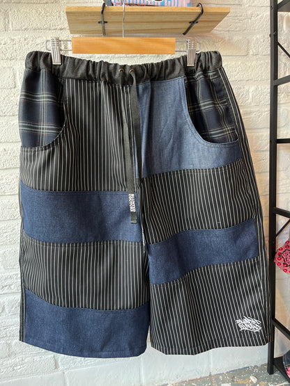 pin stripe n blue denim shorts L