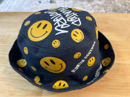 reversible smiley denim bucket hat