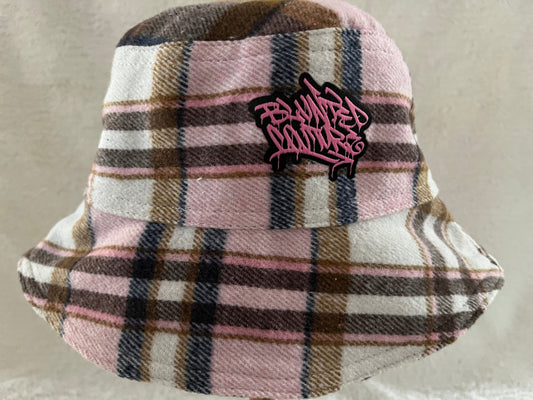 soft reversible pink plaid bucket hat