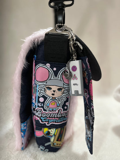 fluffy pink, maisie mouse, couture bag, one off
