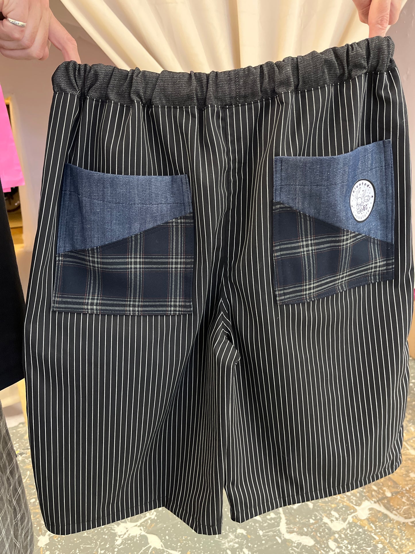 pin stripe n blue denim shorts L