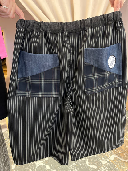 pin stripe n blue denim shorts L