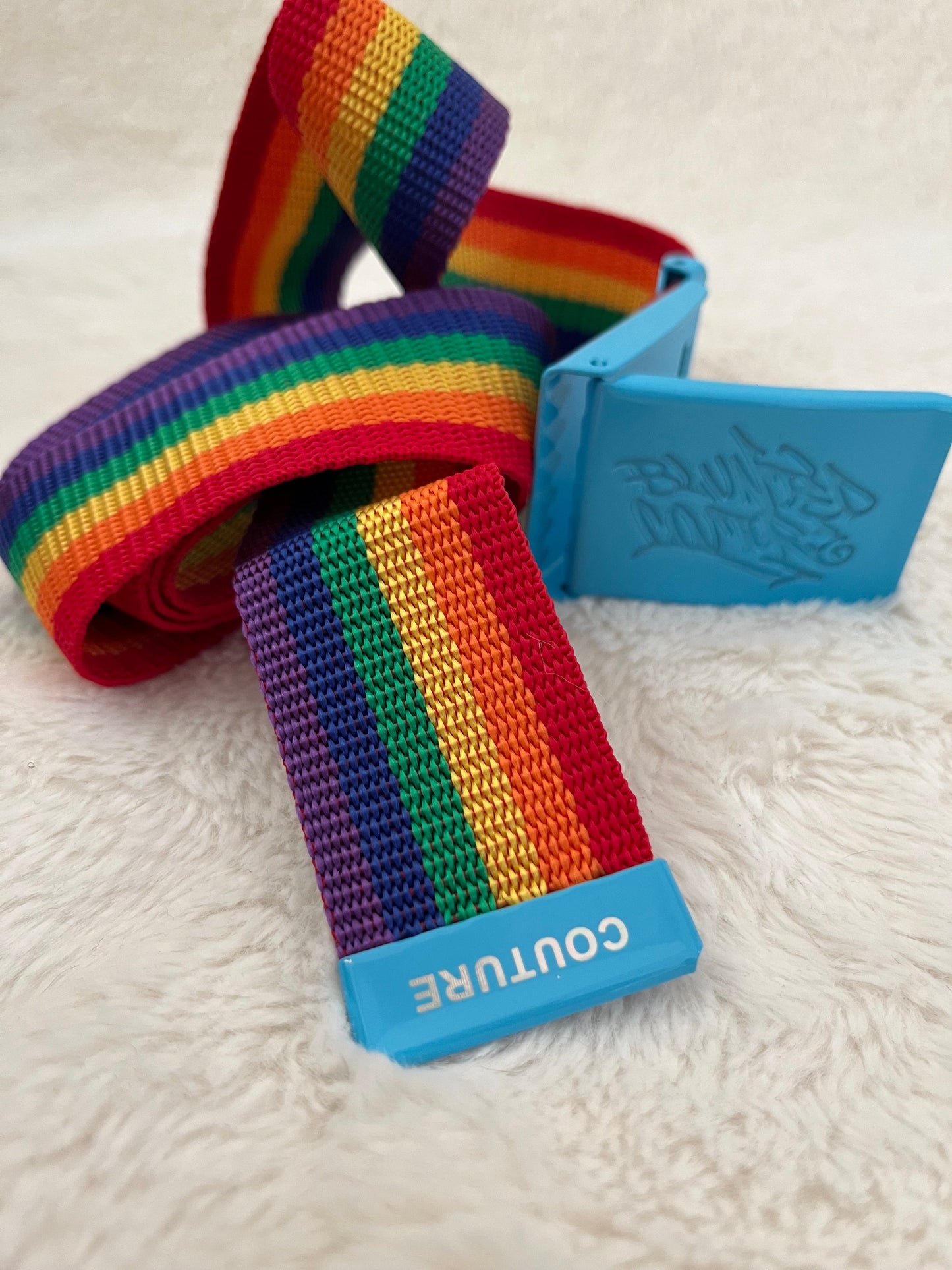 blunted couture belt rainbow on blue
