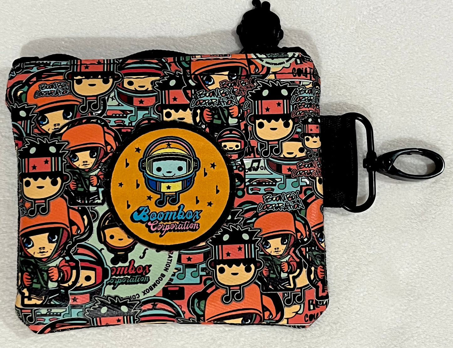 mini USB stash bag – black denim lion & notes