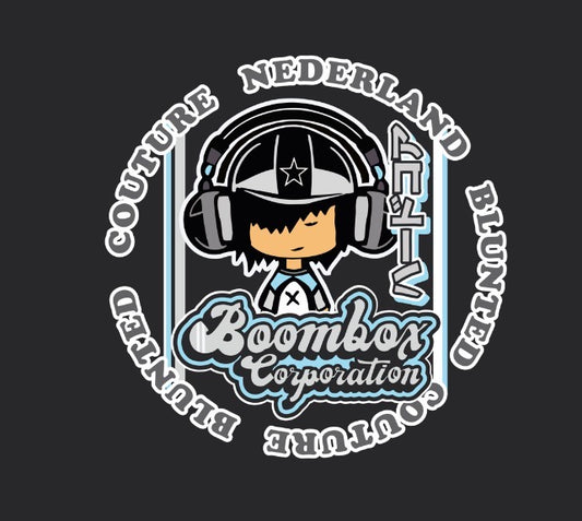 boombox Ed fhones blue t shirt