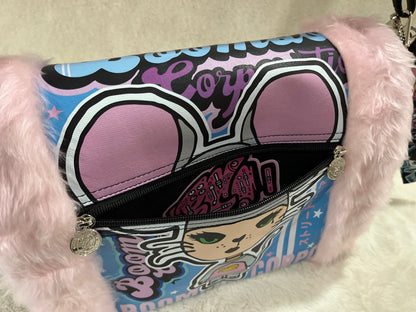 fluffy pink, maisie mouse, couture bag, one off