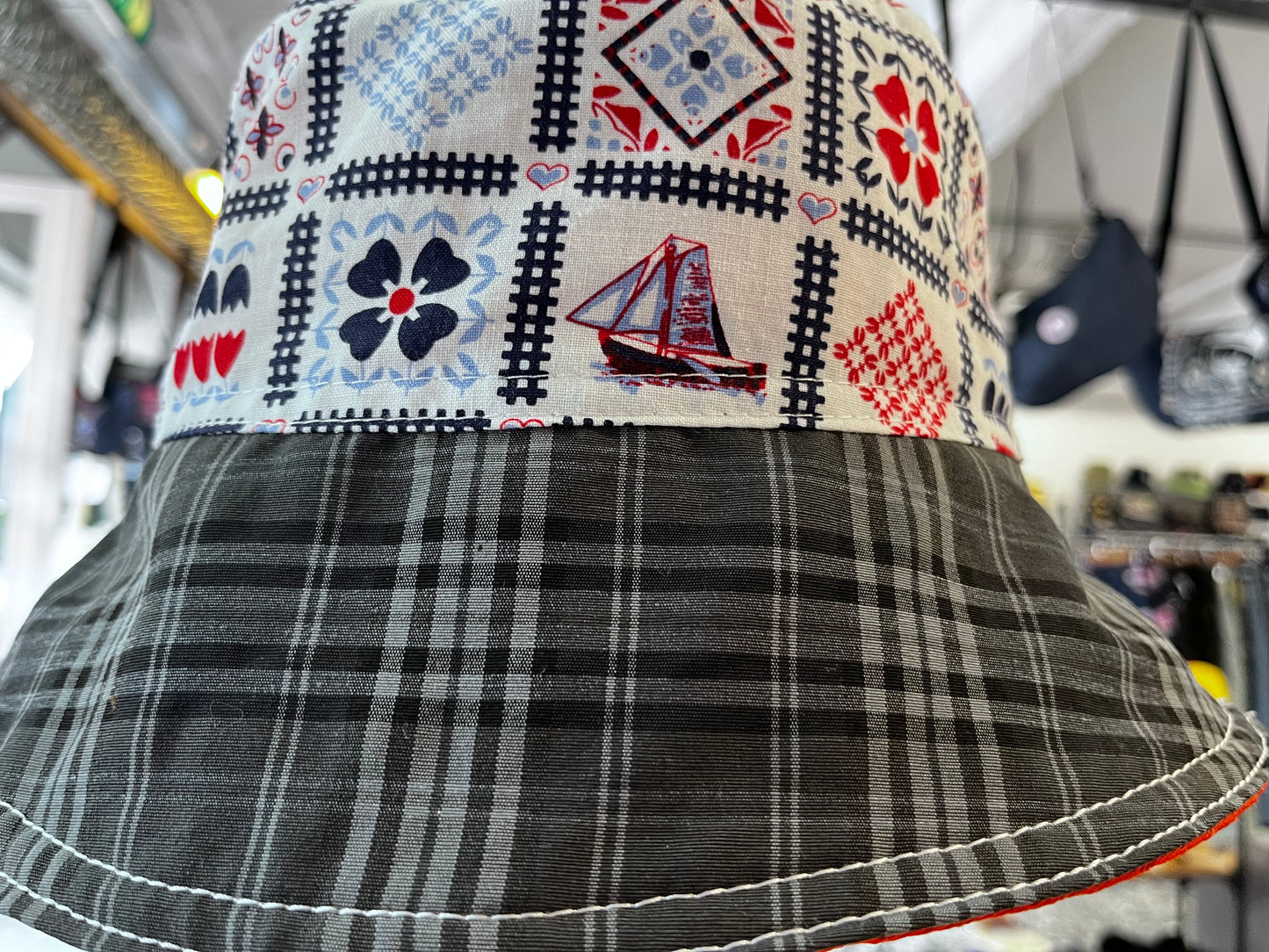 reversible Dutch tartan denim bucket hat
