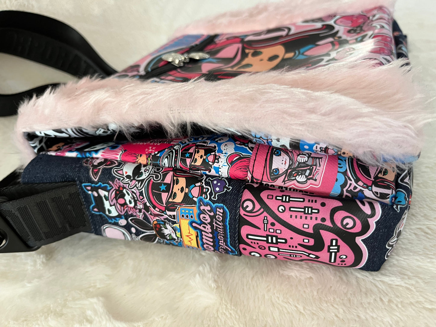 fluffy pink, maddie mix tape, couture bag, one off