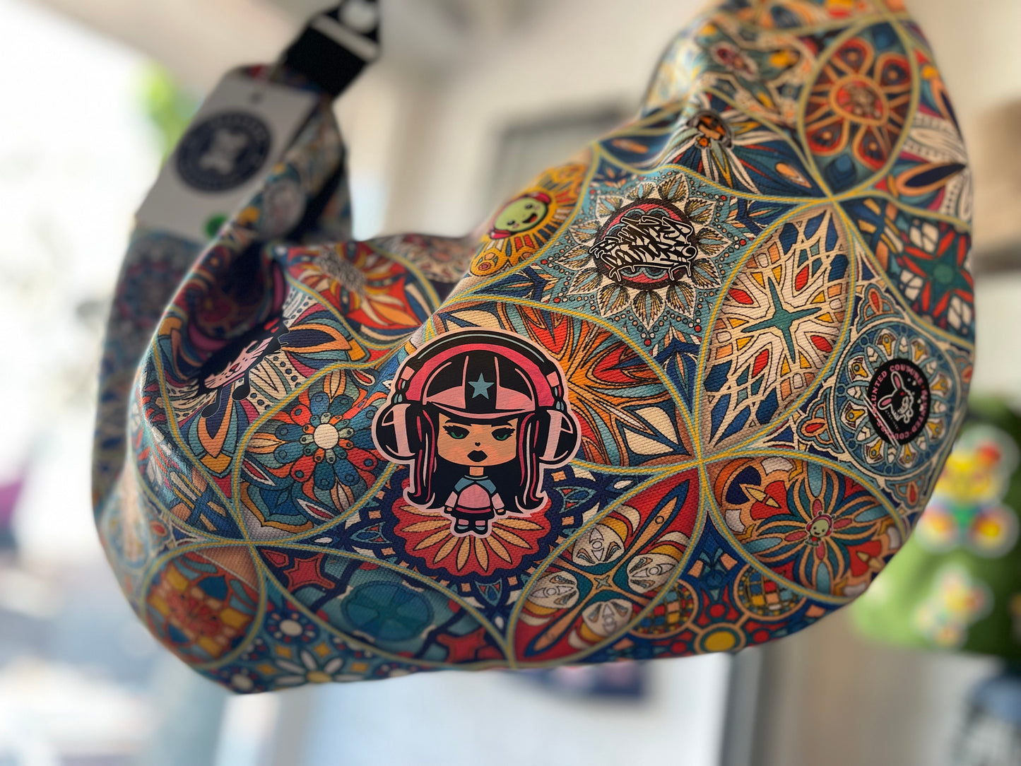 blunted couture fully lined slouch bag psychedelic