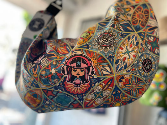 blunted couture fully lined slouch bag psychedelic