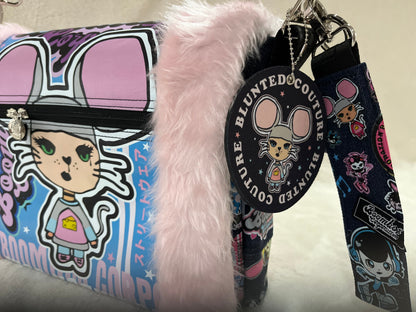 fluffy pink, maisie mouse, couture bag, one off