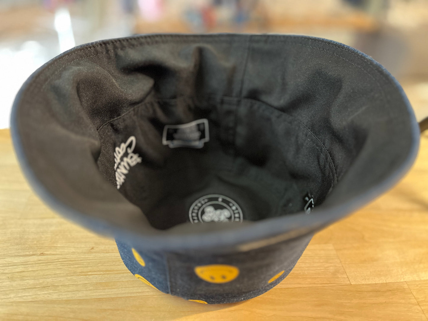 reversible smiley denim bucket hat