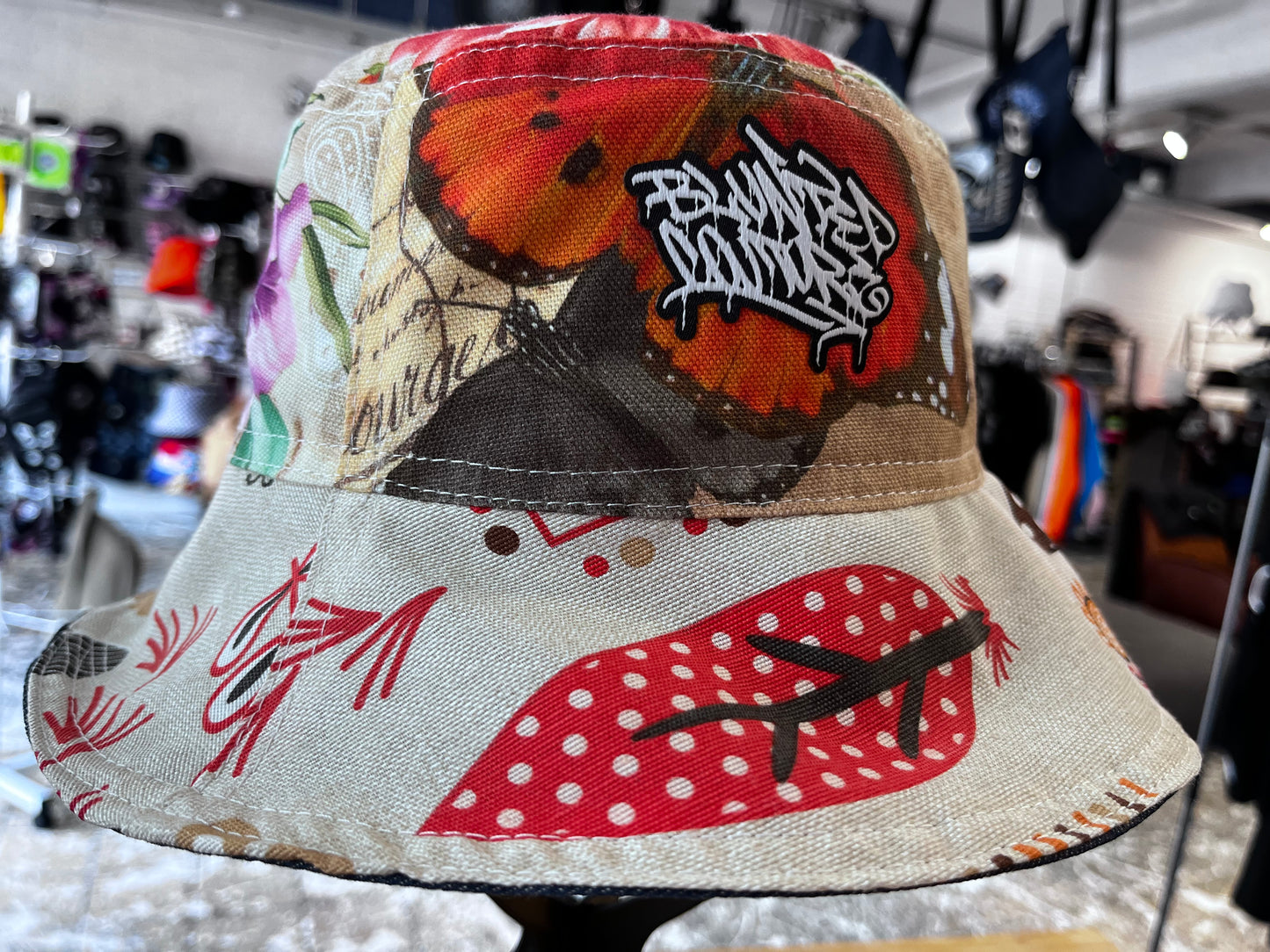 reversible gnomes and butterflys bucket hat