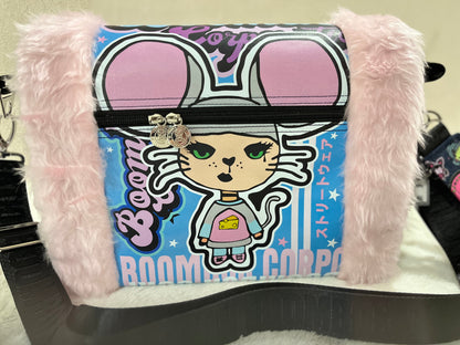 fluffy pink, maisie mouse, couture bag, one off