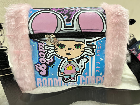 fluffy pink, maisie mouse, couture bag, one off