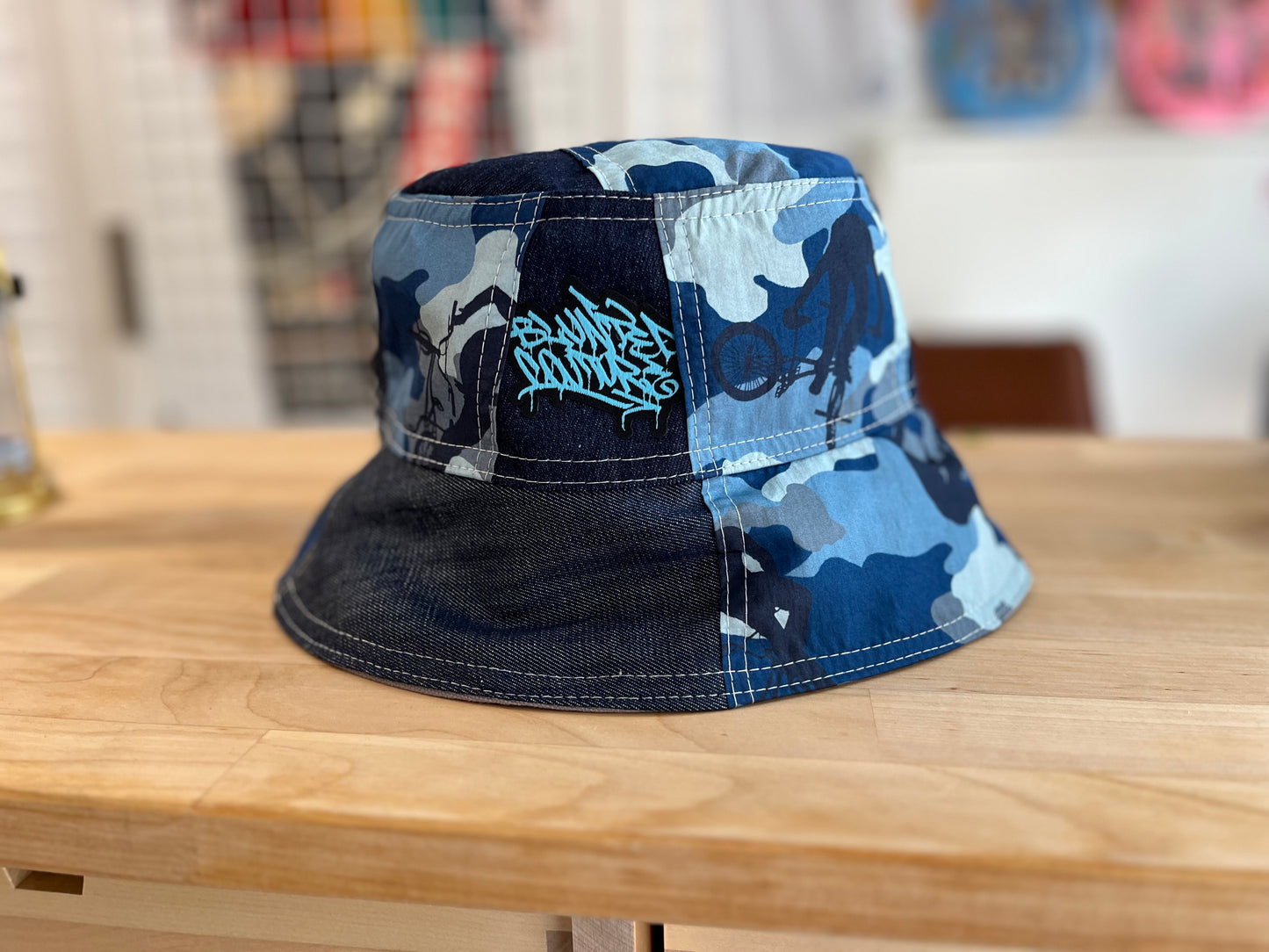 reversible blue camo bucket hat