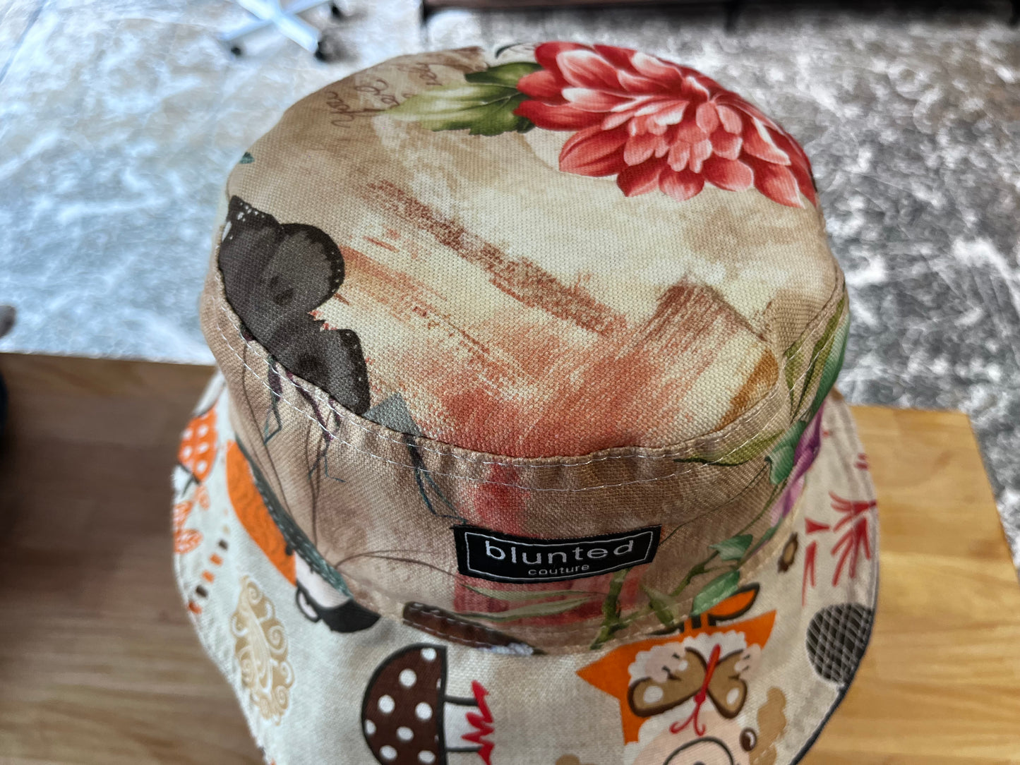 reversible gnomes and butterflys bucket hat