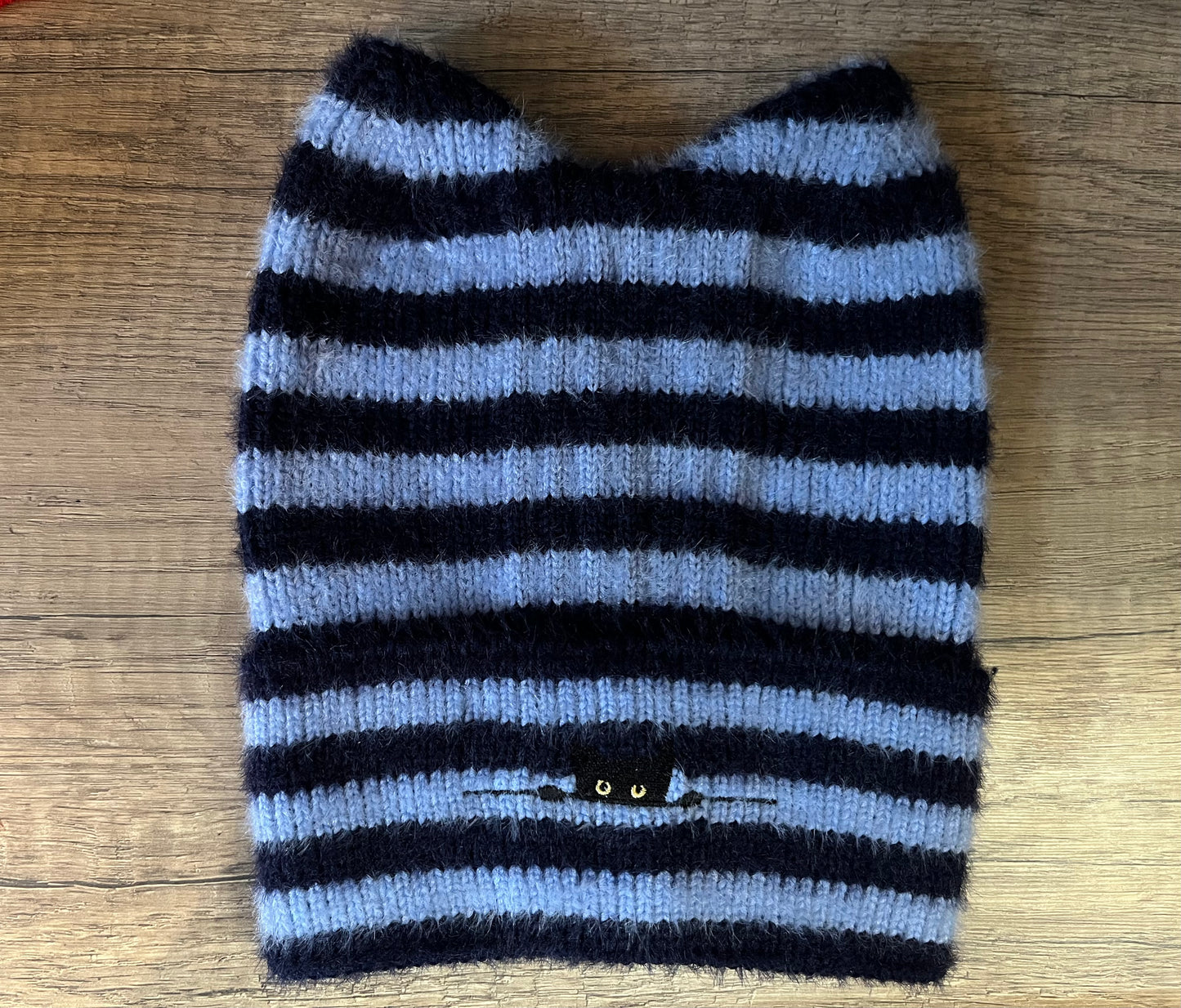 cat ears beanie blue black stripe